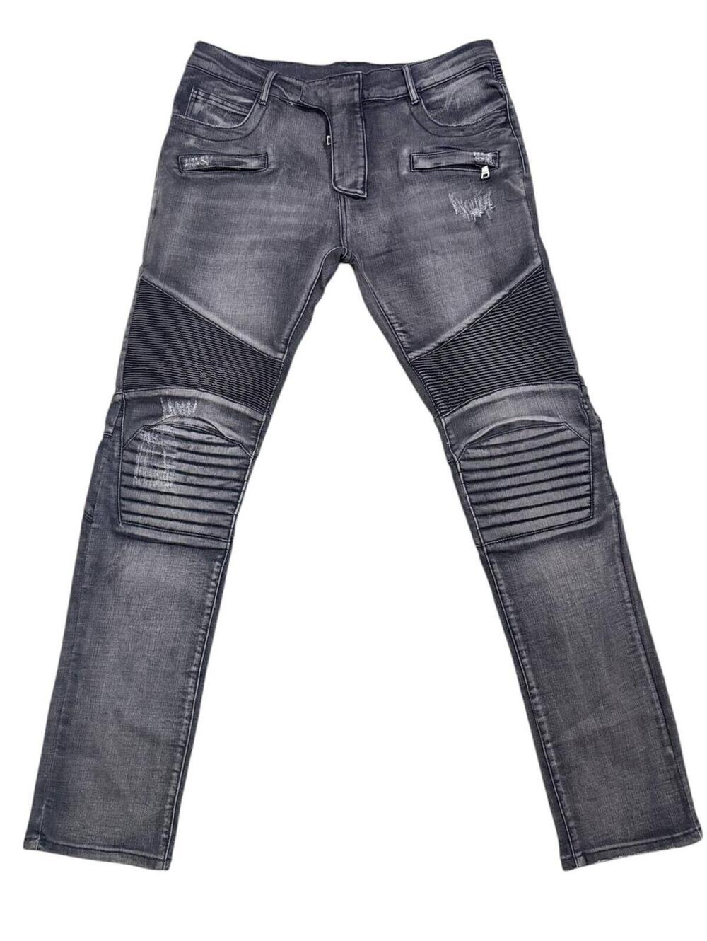 Balmain Paris Biker Moto Distressed Jean Gray FW14